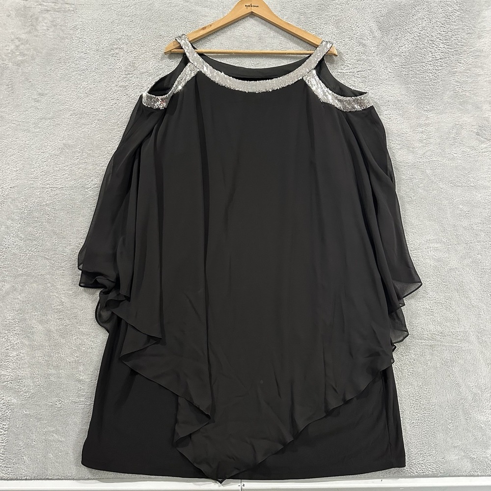 Scarlett Cold Shoulder Dress Women's 24W Chiffon Capelet Silver Sequins Neck